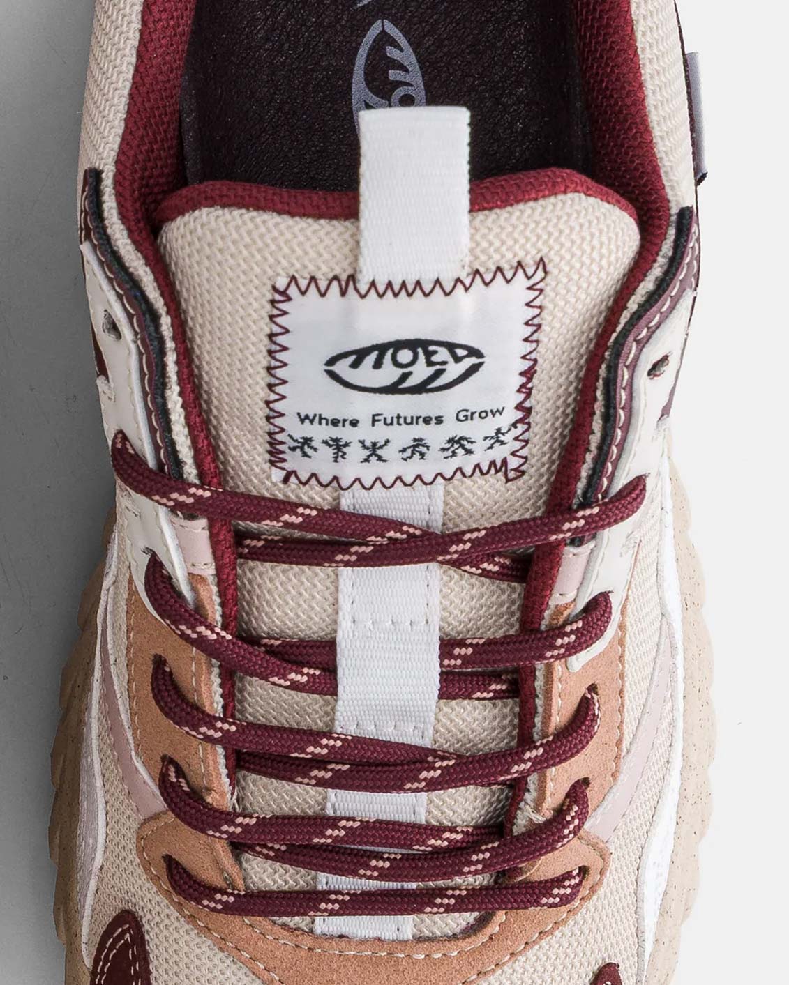 MOEA sneaker made from GrapeSkin grape leather, close up